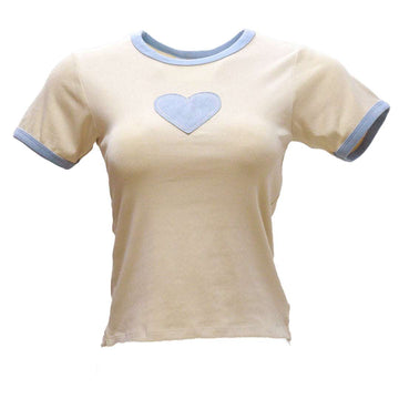 Beige Contrast Rib T Shirt Nawao.com
