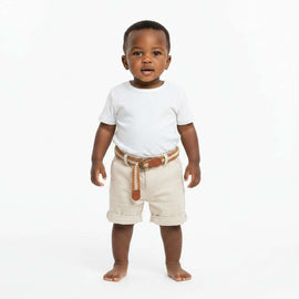 Beige Dobby Beltd Shorts Beige Nawao.com