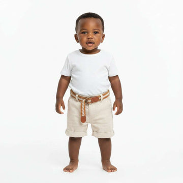 Beige Dobby Beltd Shorts Beige Nawao.com