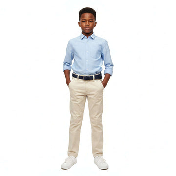 Beige Dobby Belted Trouser Beige Nawao.com
