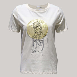 Beige Embellished T-Shirt Nawao.com