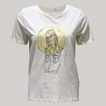 Beige Embellished T-Shirt Nawao.com