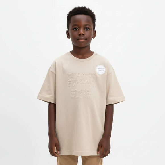 Beige Emboss Oversize Tee Beige Nawao.com