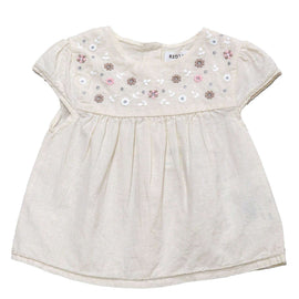 Beige Embroidered Yoke Blouse Beige Nawao.com