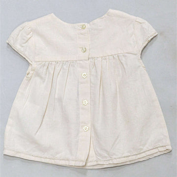Beige Embroidered Yoke Blouse Beige Nawao.com