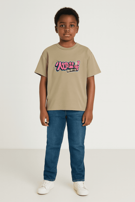 Beige Embroidery Back Print Oversize Tee Nawao.com