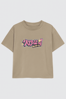 Beige Embroidery Back Print Oversize Tee Nawao.com