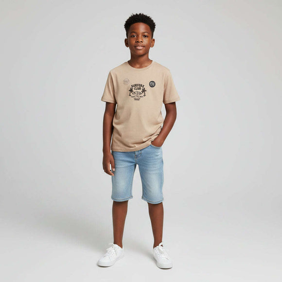 Beige Flock Print Over Size T Shirt Beige Nawao.com