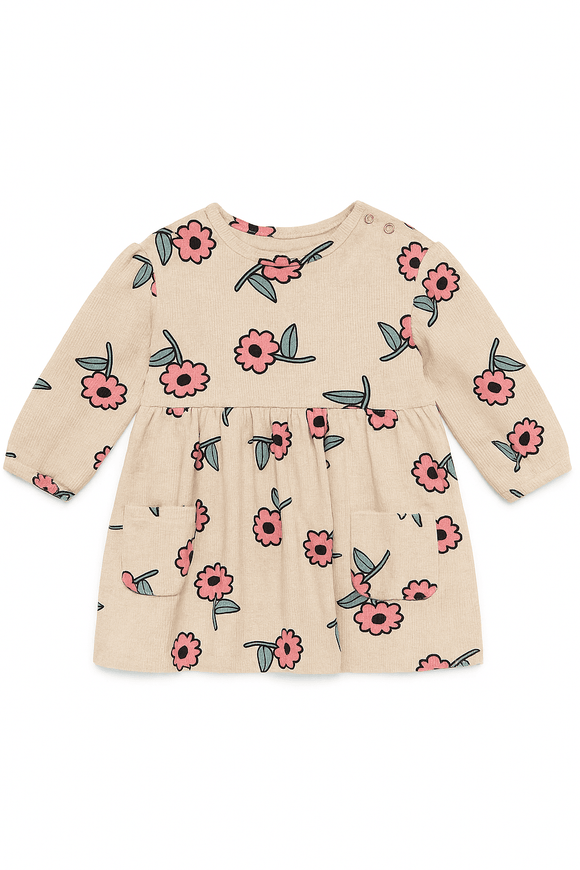 Beige Floral All Over Print Dress Beige Nawao.com