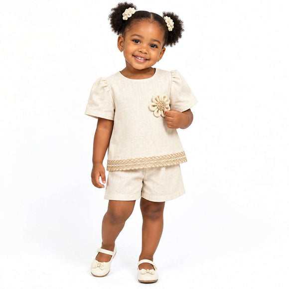 Beige Floral Applique Linen Blouse Beige Nawao.com