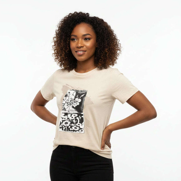 Beige Floral Foil T Shirt Beige Uk10 Nawao.com