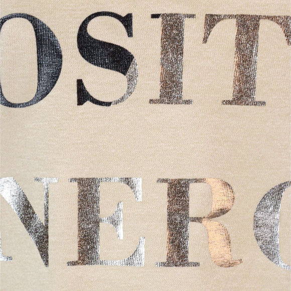 Beige Foil Printed T Shirt Nawao.com