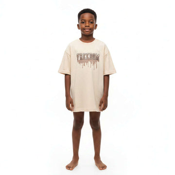 Beige Freedom Towel Applique With Emb Over Size T Shirt Beige Nawao.com