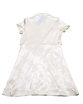 Beige Front Tie Jacquard Dress Nawao.com