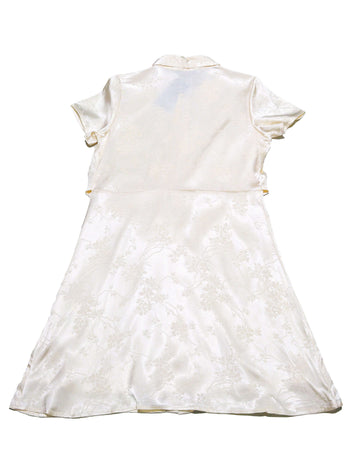 Beige Front Tie Jacquard Dress Nawao.com