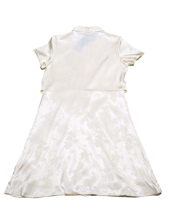 Beige Front Tie Jacquard Dress Nawao.com
