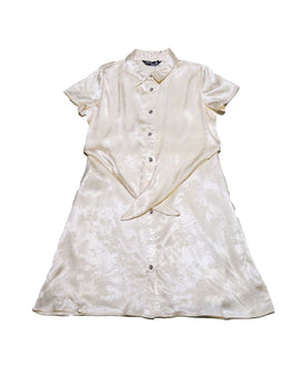 Beige Front Tie Jacquard Dress Nawao.com
