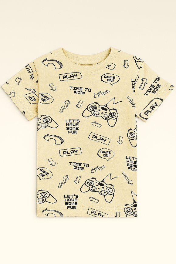 Beige Game Aop Short Sleeve T Shirt Beige Nawao.com