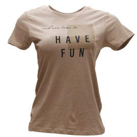 Beige Have Fun Printed T Shirt Nawao.com