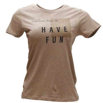 Beige Have Fun Printed T Shirt Nawao.com