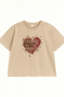 Beige Heart Oversize T Shirts Beige Nawao.com