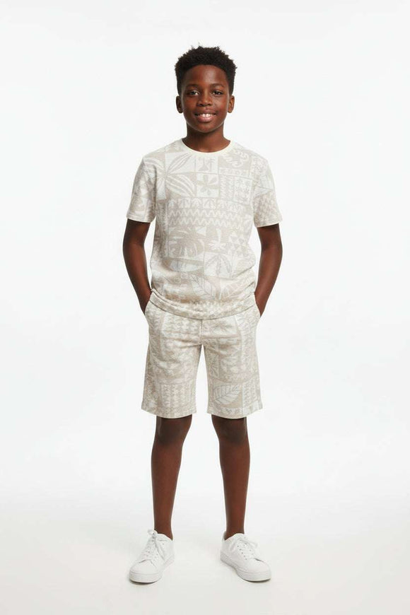Beige Jacquard Aop Casual Set Beige Nawao.com