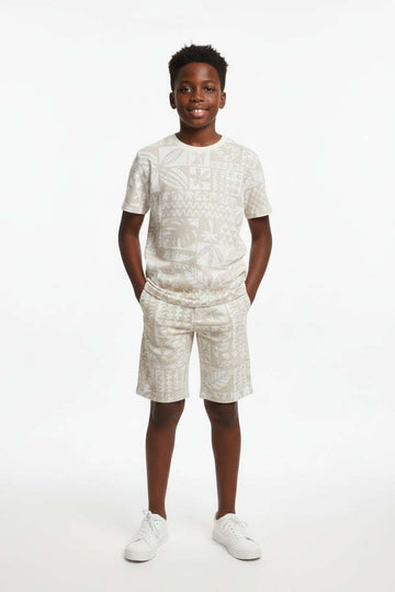 Beige Jacquard Aop Casual Set Beige Nawao.com