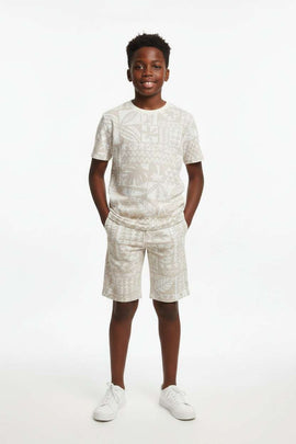 Beige Jacquard Aop Casual Set Beige Nawao.com