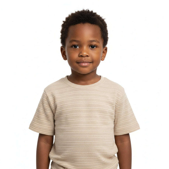 Beige Jacquard Loose Fit T Shirt Beige Nawao.com