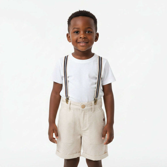 Beige Jacquard Suspender Shorts Beige Nawao.com