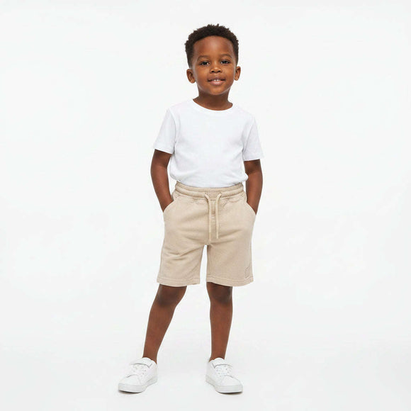 Beige Knitted Denim Pullon Shorts Beige Nawao.com