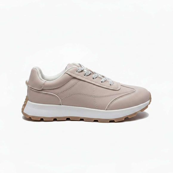 Beige Lace Up Slim Runner Beige Nawao.com