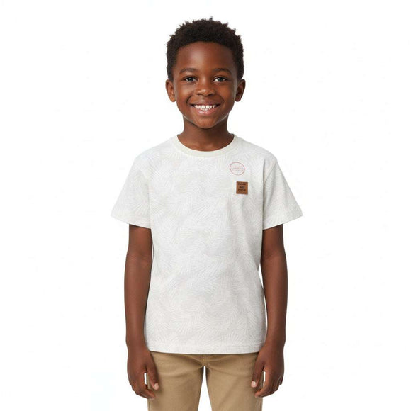 Beige Leaves All Over Jacquard T Shirt Beige Nawao.com