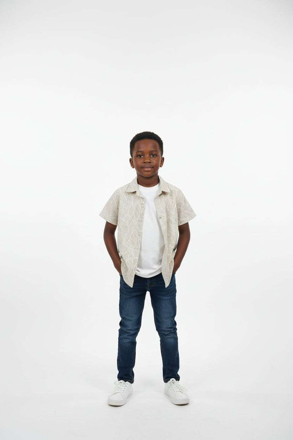 Beige Leaves Aop Short Sleeve Shirt And T Shirt  Beige Nawao.com