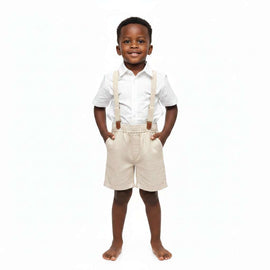 Beige Linen Shorts With Suspender Beige Nawao.com
