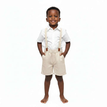 Beige Linen Shorts With Suspender Beige Nawao.com