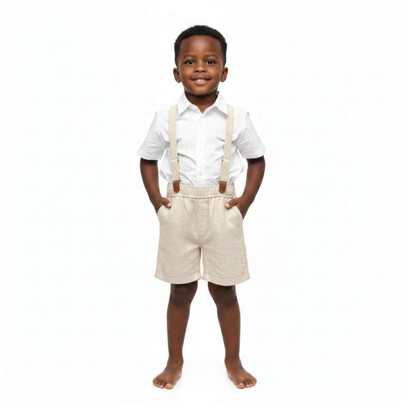 Beige Linen Shorts With Suspender Beige Nawao.com