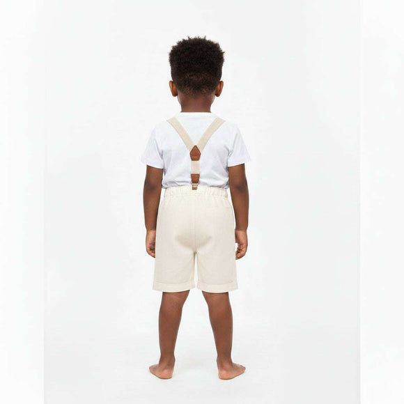 Beige Linen Shorts With Suspender Beige Nawao.com