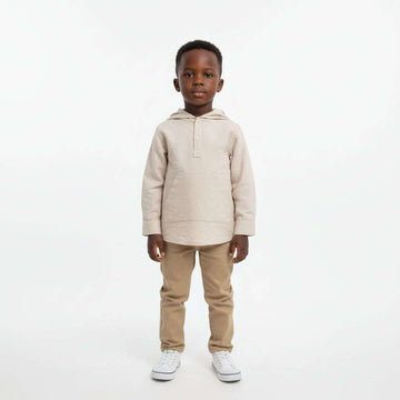 Beige Long Sleeve Hooded Linen Shirt Beige Nawao.com