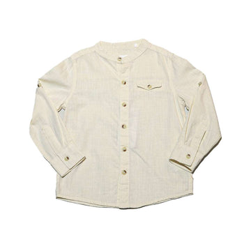 Beige Long Sleeve Oxford Shirt With Pocket Nawao.com
