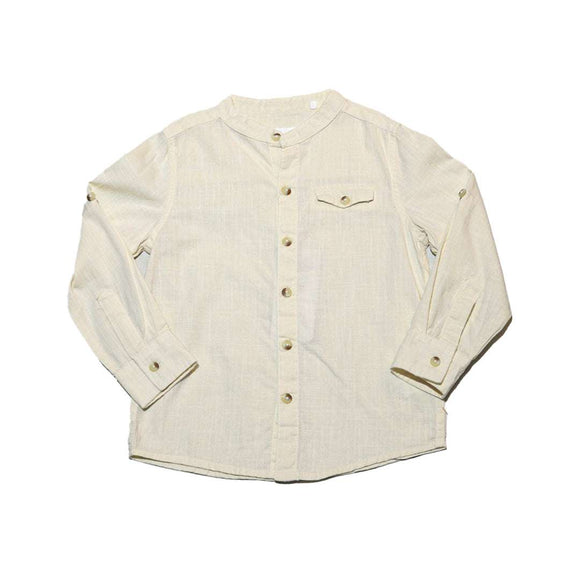 Beige Long Sleeve Oxford Shirt With Pocket Nawao.com
