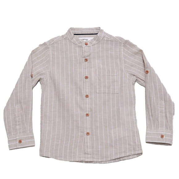 Beige Long Sleeve Stripe Shirt Beige Nawao.com