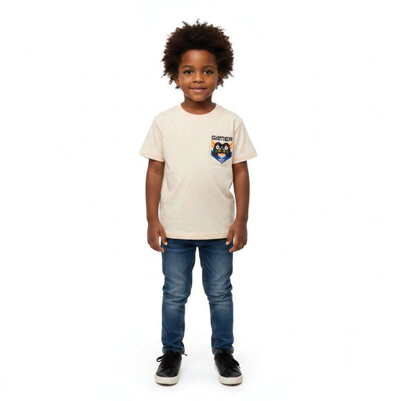 Beige Loose Fit Rubber Patch T Shirt Beige Nawao.com