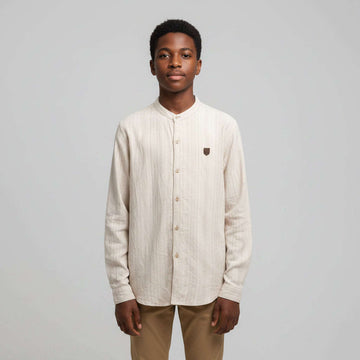Beige Mandarin Collar Casual Shirt Beige Nawao.com