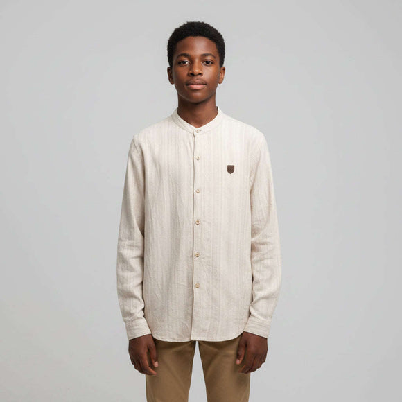 Beige Mandarin Collar Casual Shirt Beige Nawao.com