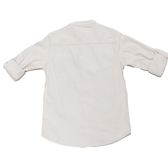 Beige Mandarin Collar Long Sleeve Shirt Nawao.com