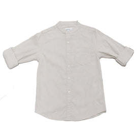 Beige Mandarin Collar Long Sleeve Shirt Nawao.com