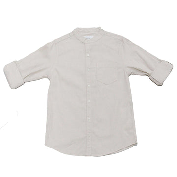 Beige Mandarin Collar Long Sleeve Shirt Nawao.com