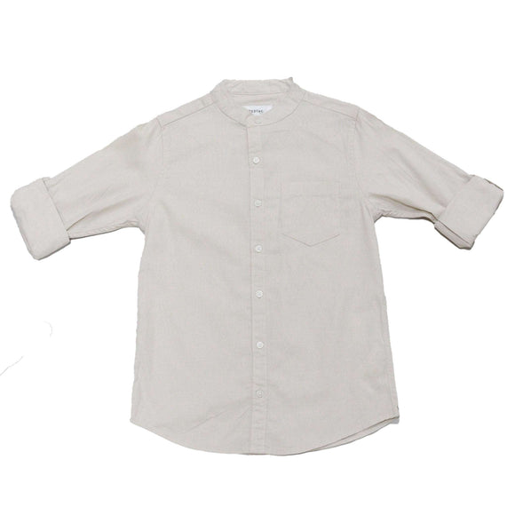 Beige Mandarin Collar Long Sleeve Shirt Nawao.com
