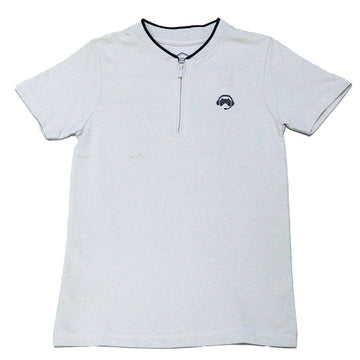 Beige Mandarin Collar Zipneck Polo Nawao.com